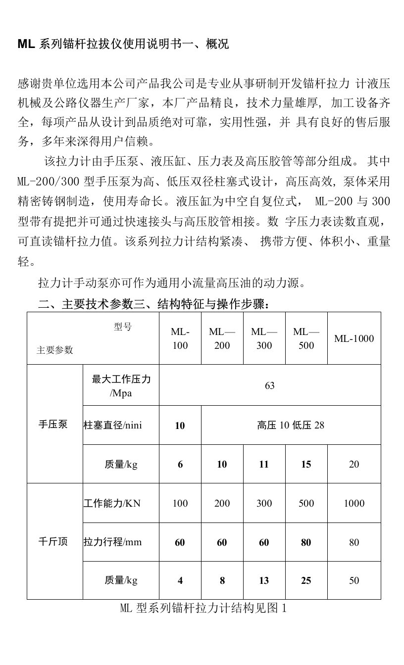 ML系列锚杆拉拔仪使用说明书