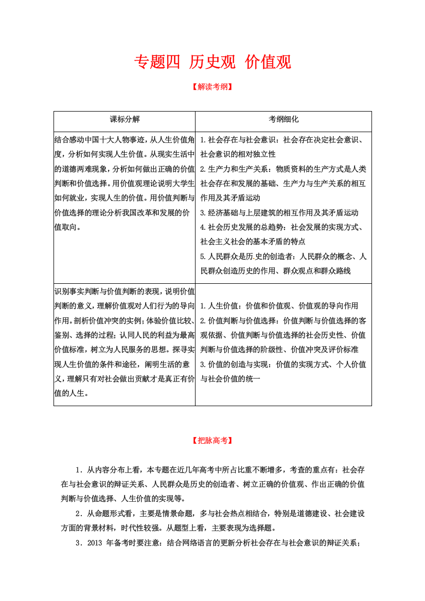 2013学年高二生活与哲学复习讲义：专题四