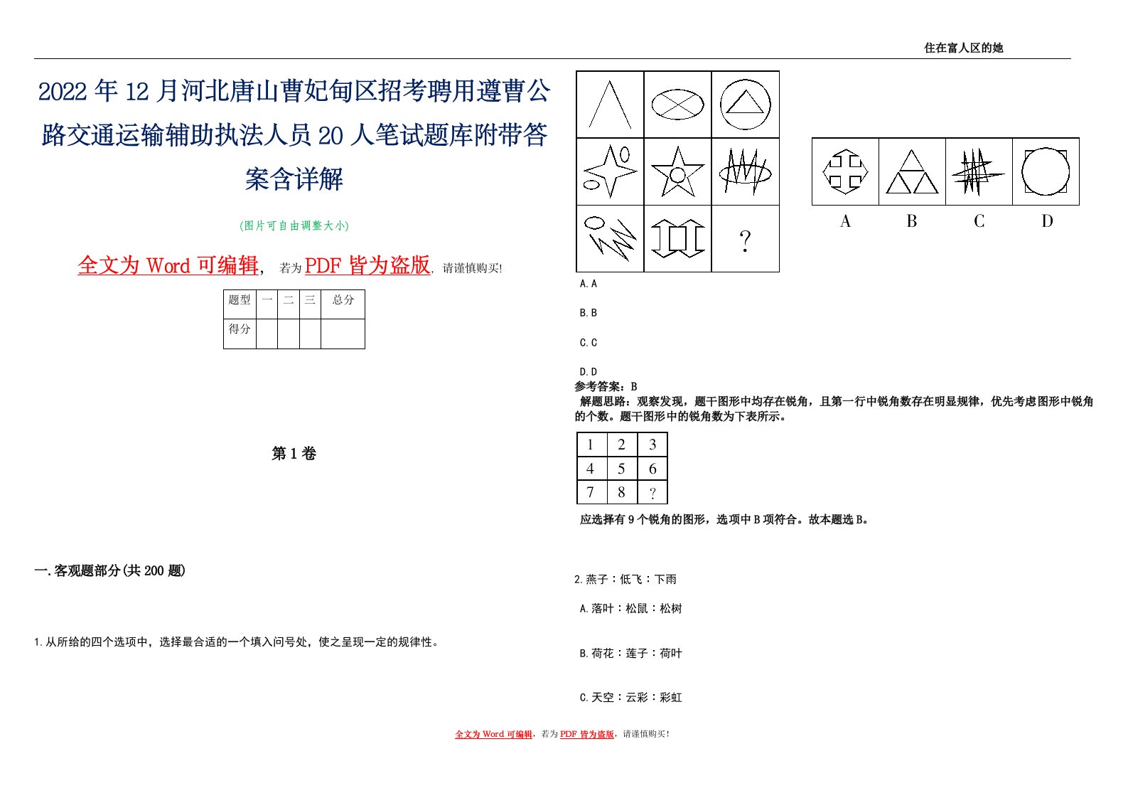 2022年12月河北唐山曹妃甸区招考聘用遵曹公路交通运输辅助执法人员20人笔试题库附带答案含详解