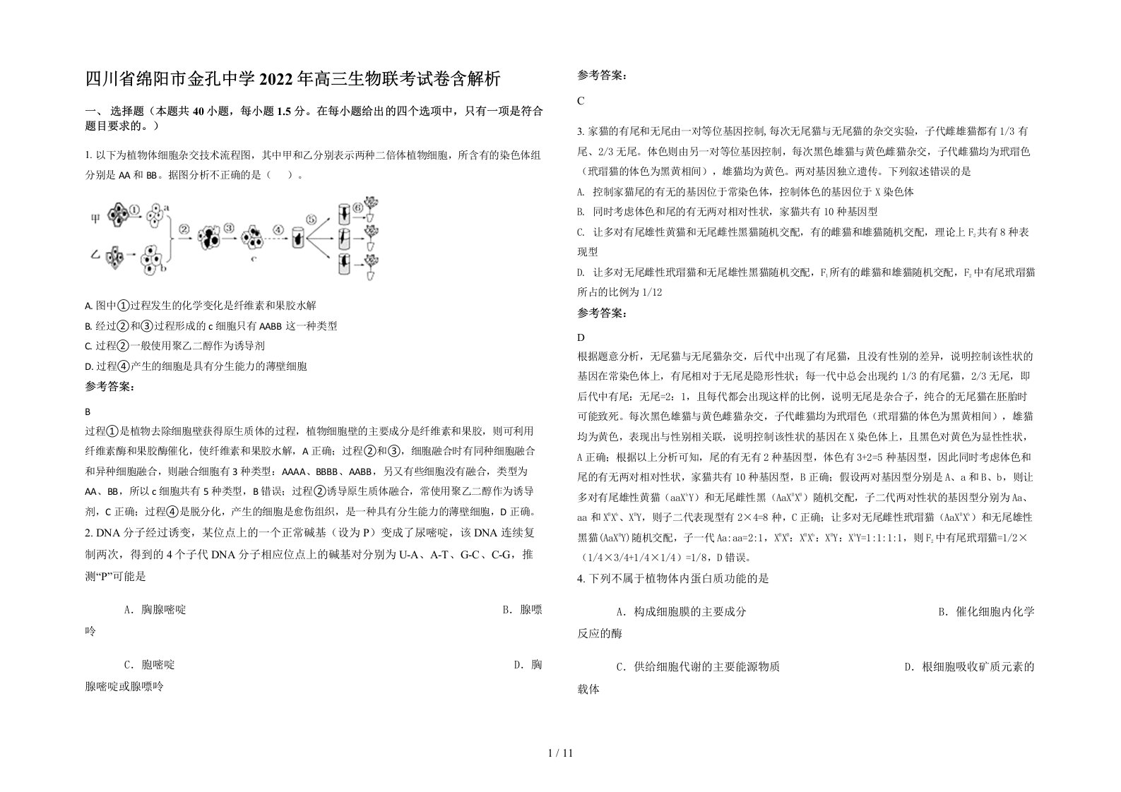 四川省绵阳市金孔中学2022年高三生物联考试卷含解析