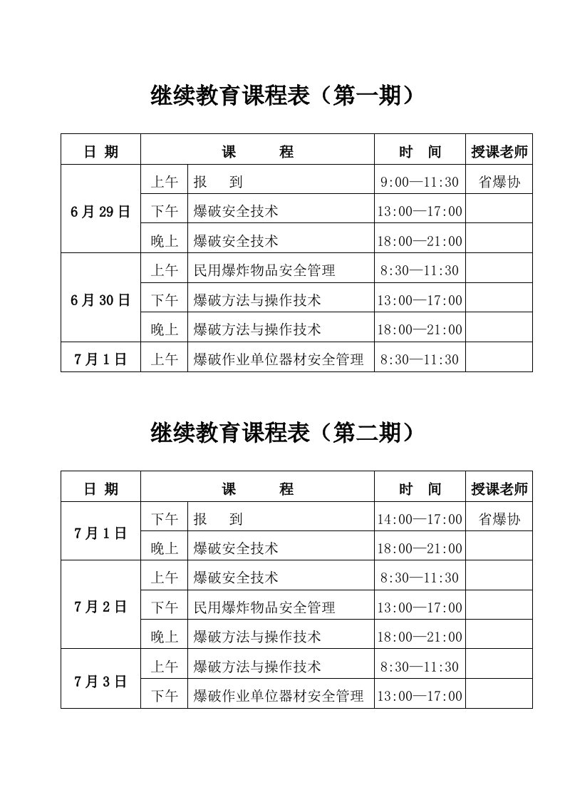 继续教育课程表(第一期)