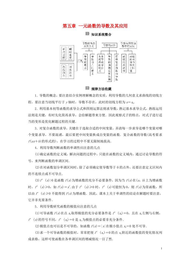 新教材高中数学第五章一元函数的导数及其应用章末复习新人教A版选择性必修第二册