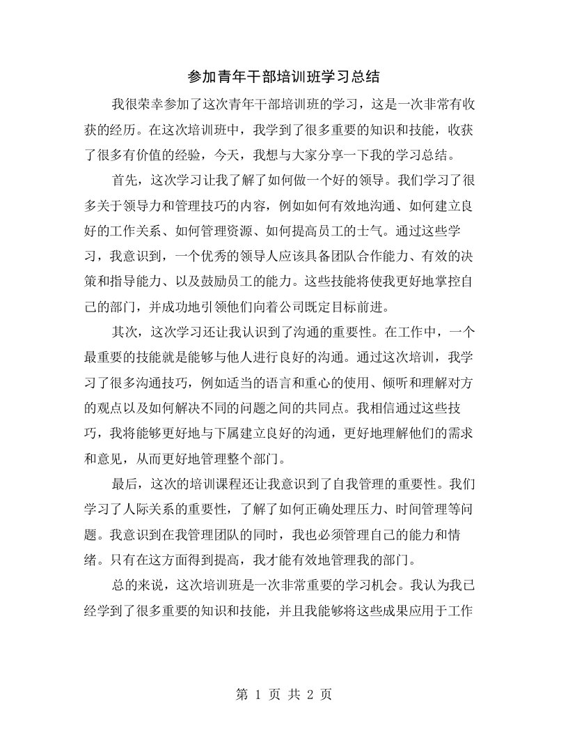 参加青年干部培训班学习总结