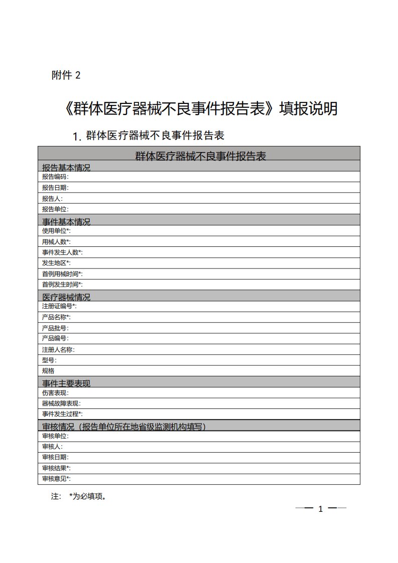 群体医疗器械不良事件报告表