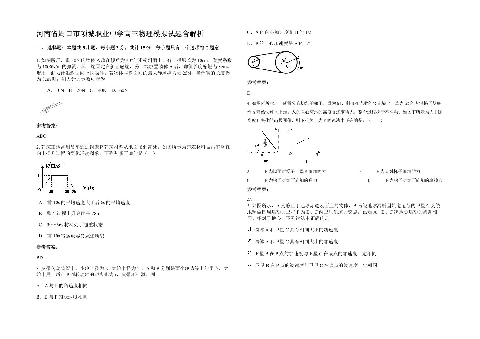 河南省周口市项城职业中学高三物理模拟试题含解析