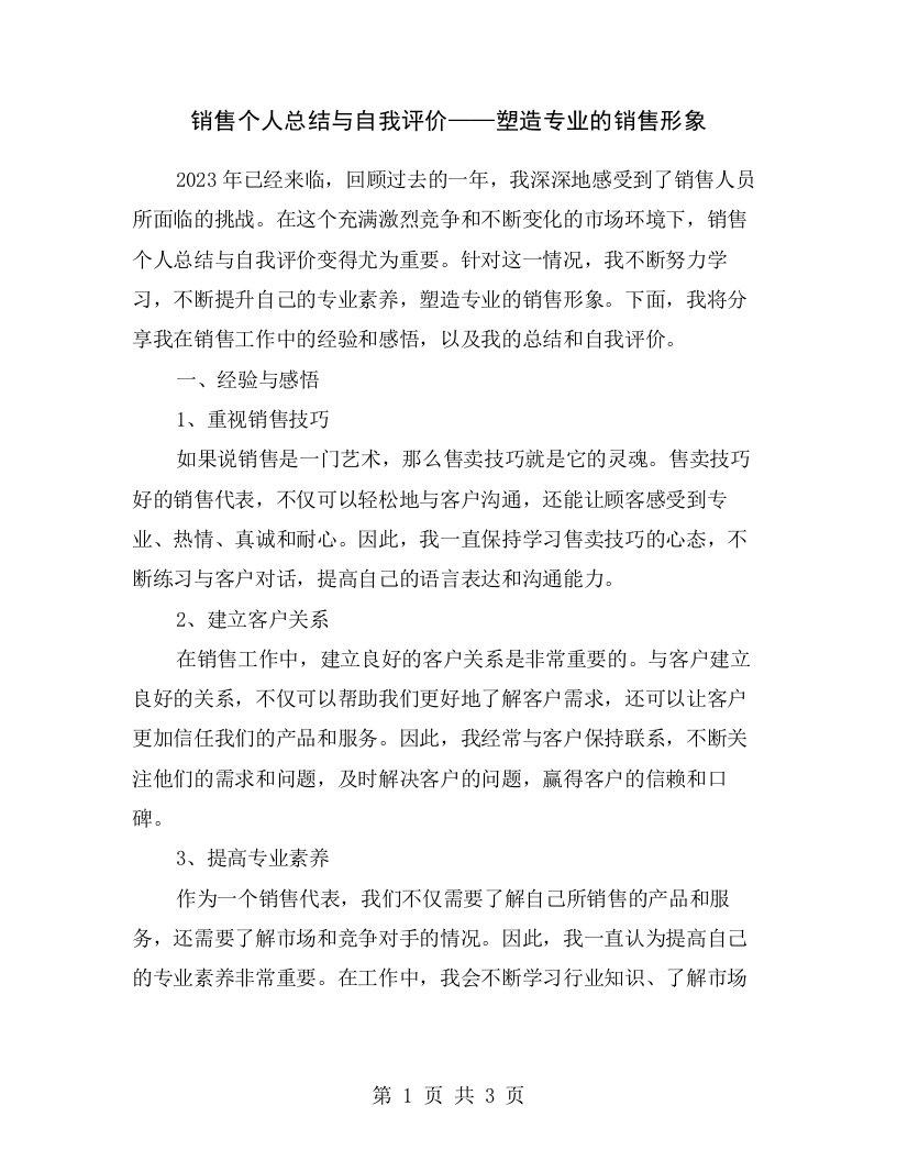 销售个人总结与自我评价——塑造专业的销售形象