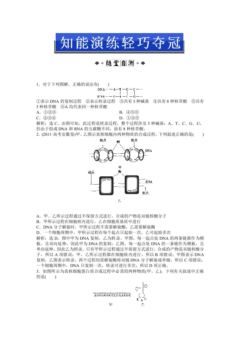 生物必修2第三章知能演练轻巧夺冠