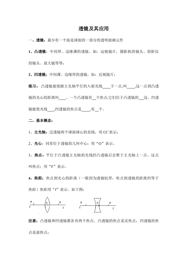 2024年初二物理透镜及其应用知识点及试题