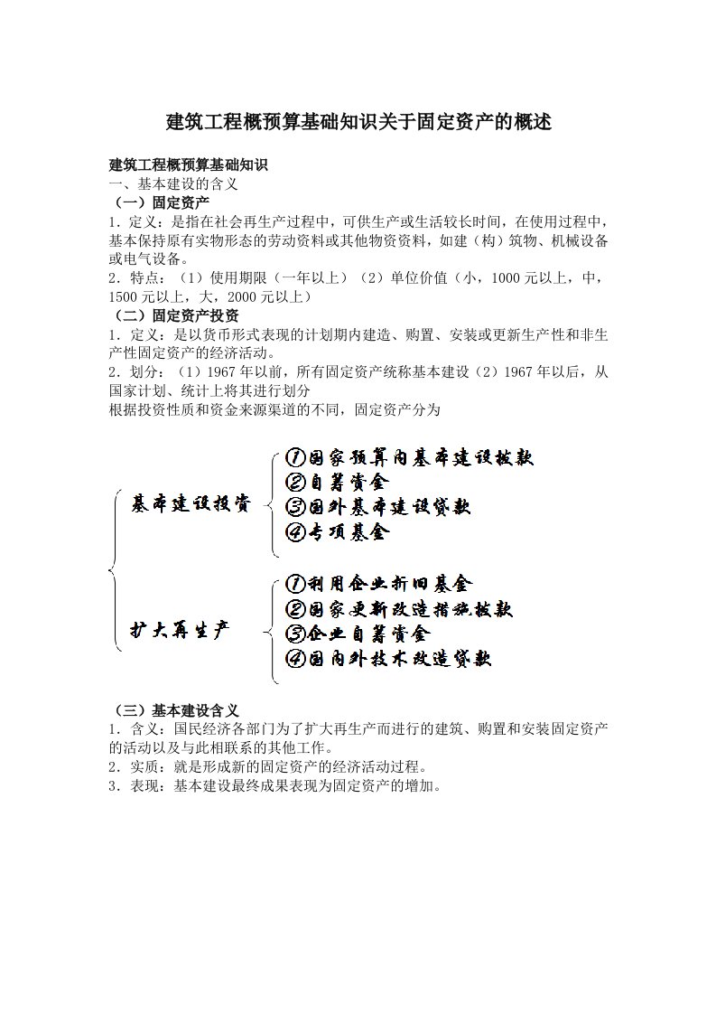 建筑工程概预算基础知识关于固定资产的概述