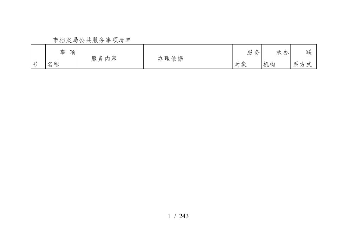 市档案局公共服务事项清单