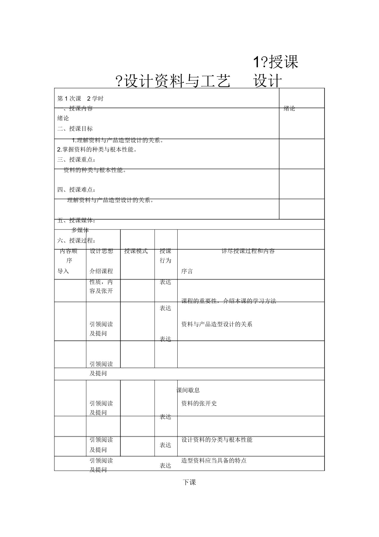 工艺材料产品设计教案