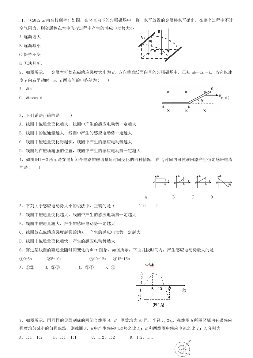 法拉第电磁感应简习题