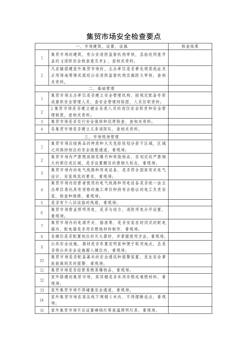 集贸市场、商场、宾馆、公众等安全检查要点