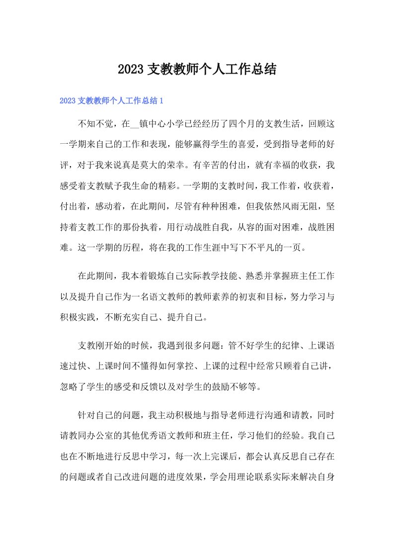 2023支教教师个人工作总结