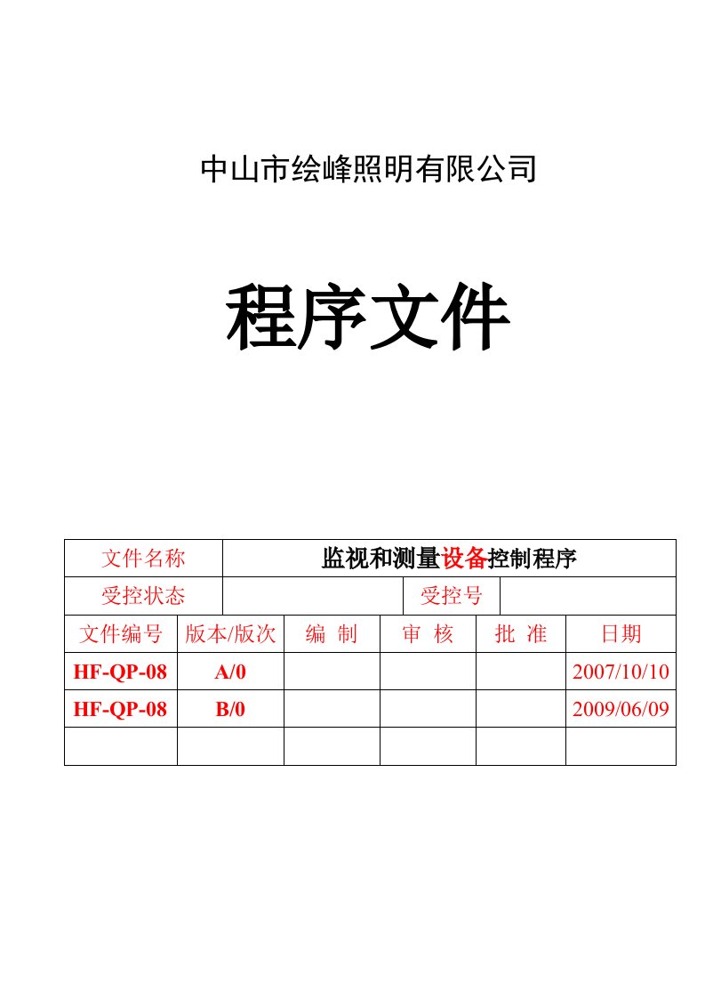 监视和测量设备控制程序修