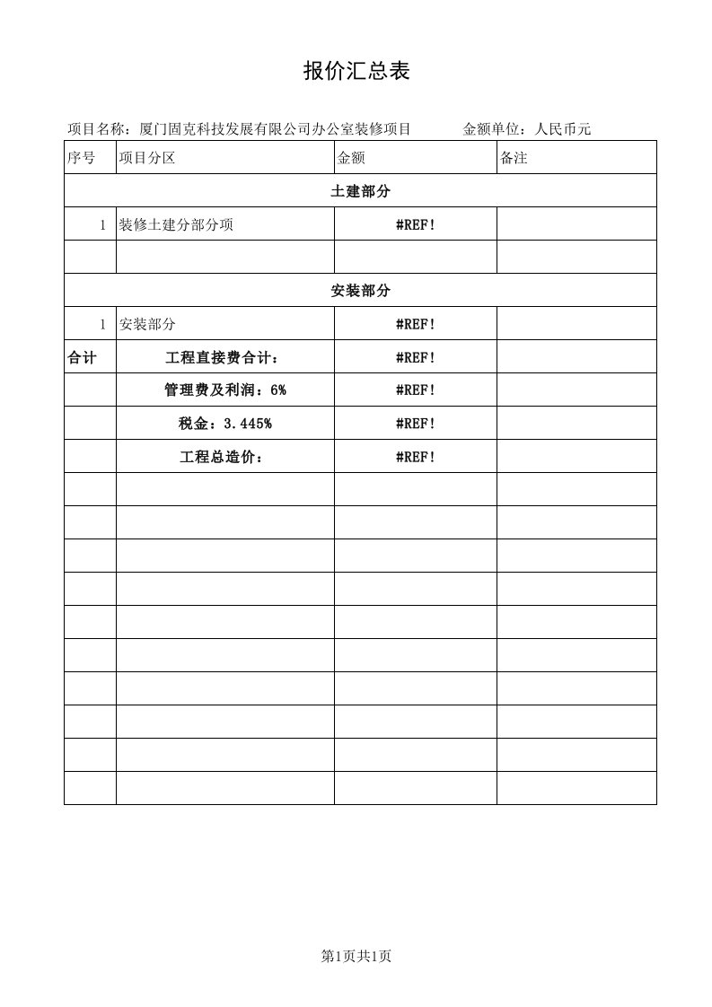 装饰工程预算清单预决算书