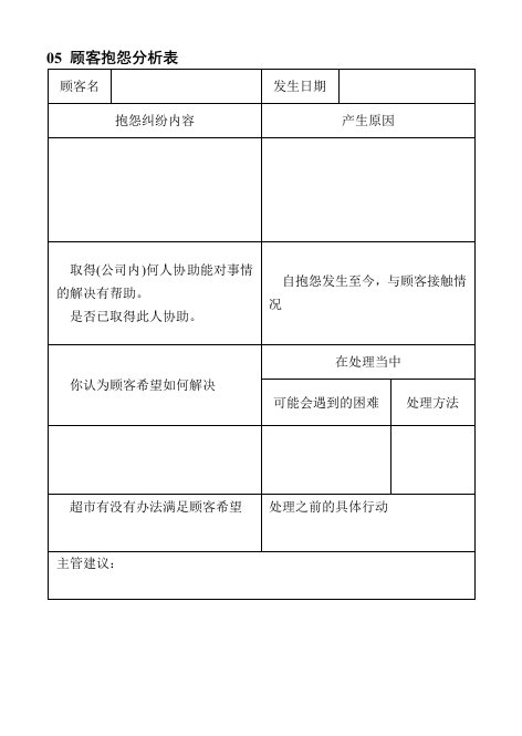 05顾客抱怨分析表