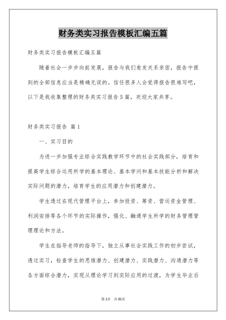 财务类实习报告模板汇编五篇