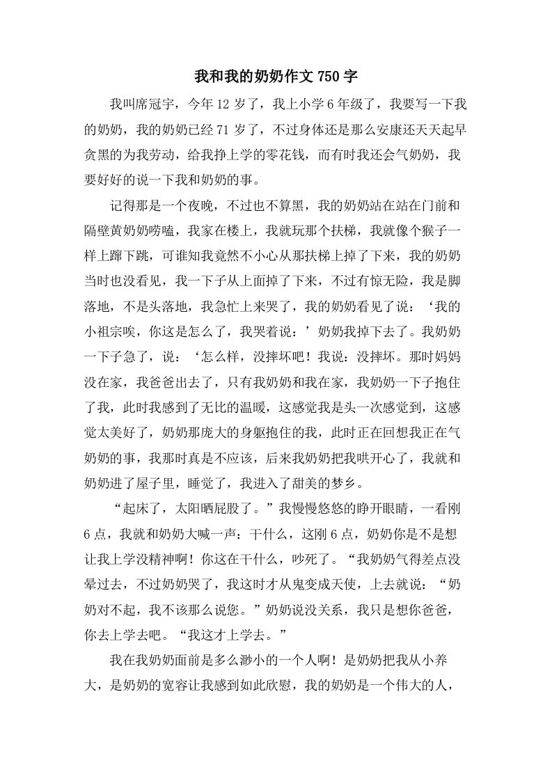 我和我的奶奶作文750字