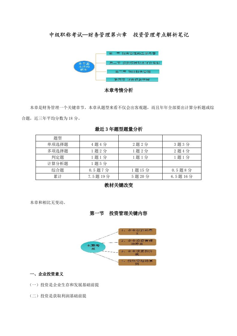 2021年中级职称考试—财务管理第六章投资管理考点解析笔记