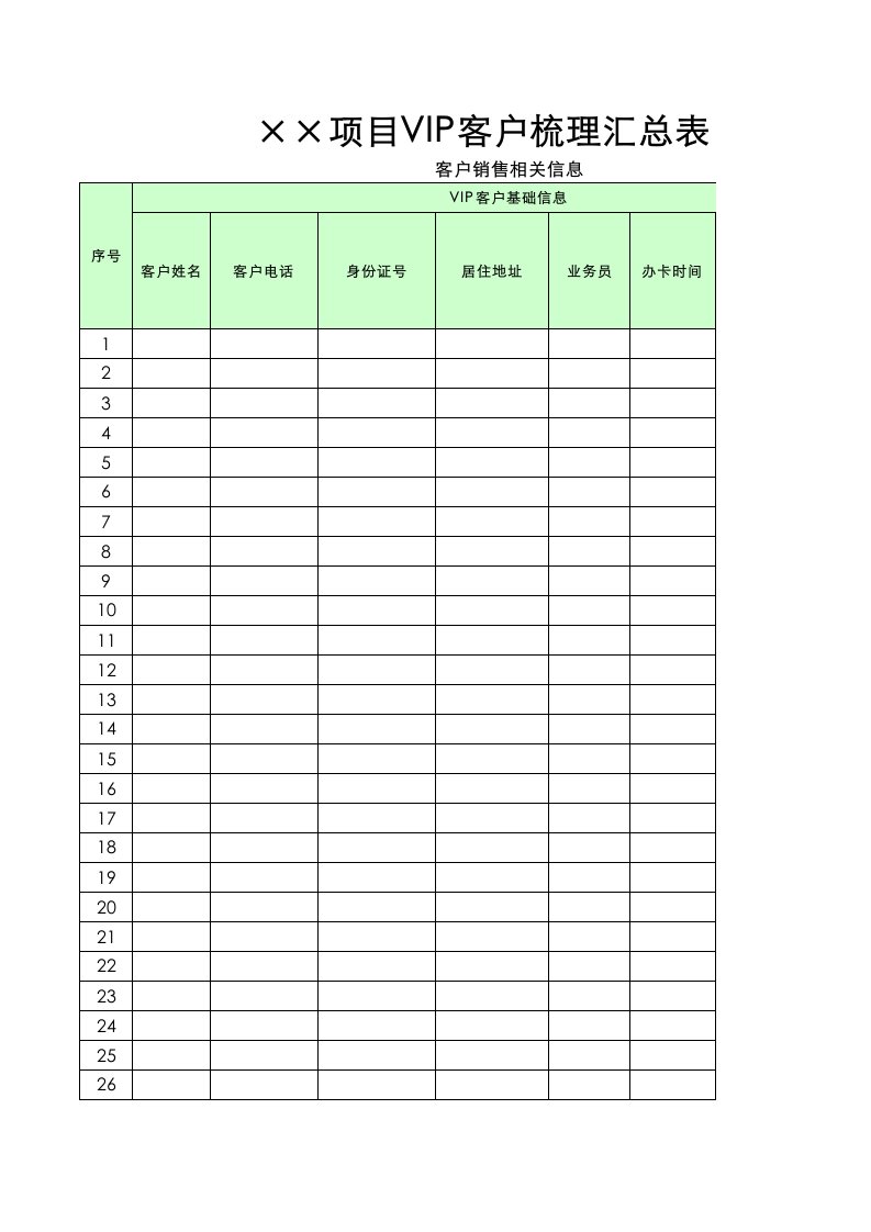 客户梳理汇总表模板