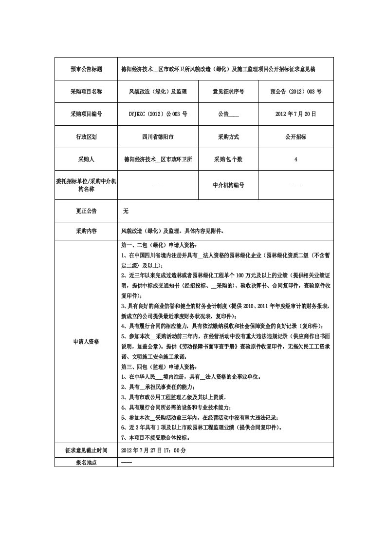 采购预公告格式