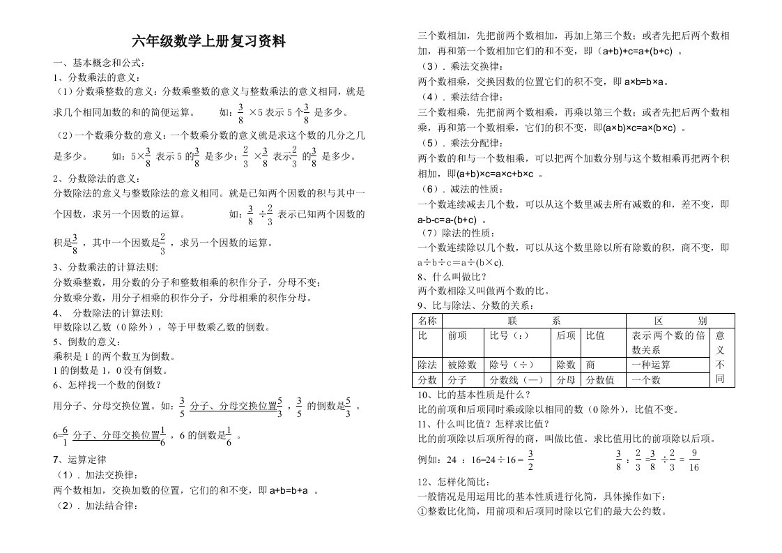 六年级数学上册复习资料