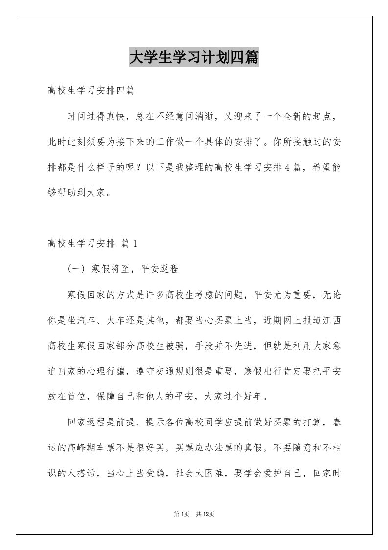 大学生学习计划四篇例文