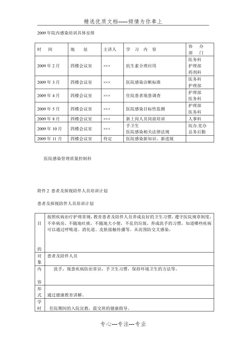 医院感染知识培训计划(共5页)