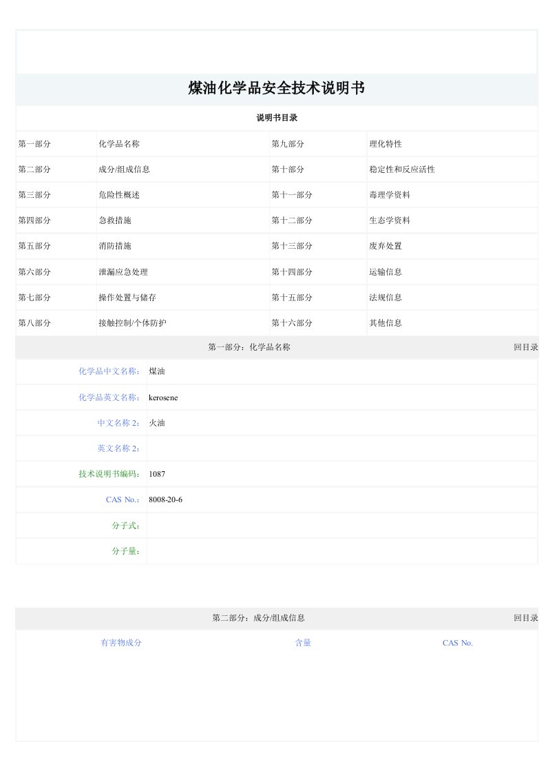 煤油化学品安全技术说明书