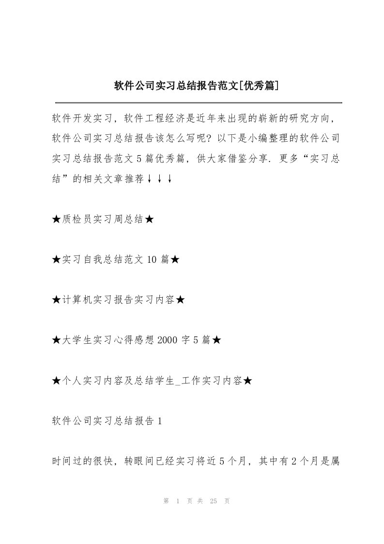 软件公司实习总结报告范文【优秀篇】