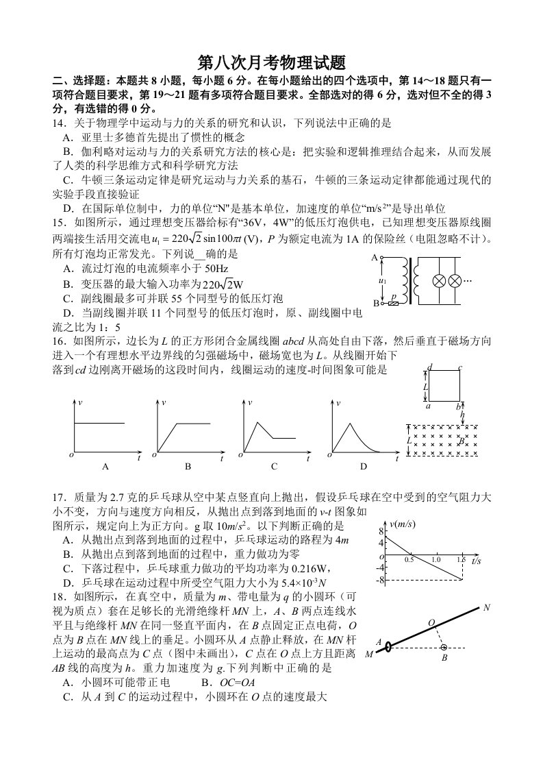 全国卷物理预测卷(二)名师呕心沥血之作