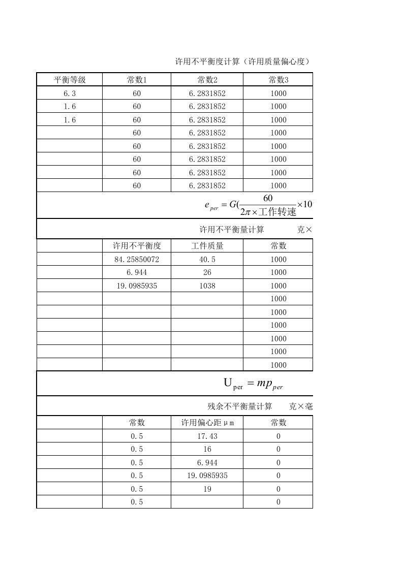 动平衡及静计算公式