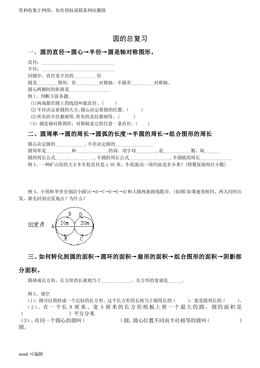 六年级圆的知识点复习汇总培训资料