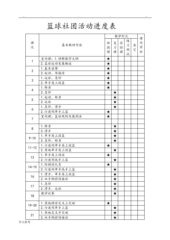 篮球社团活动教学案