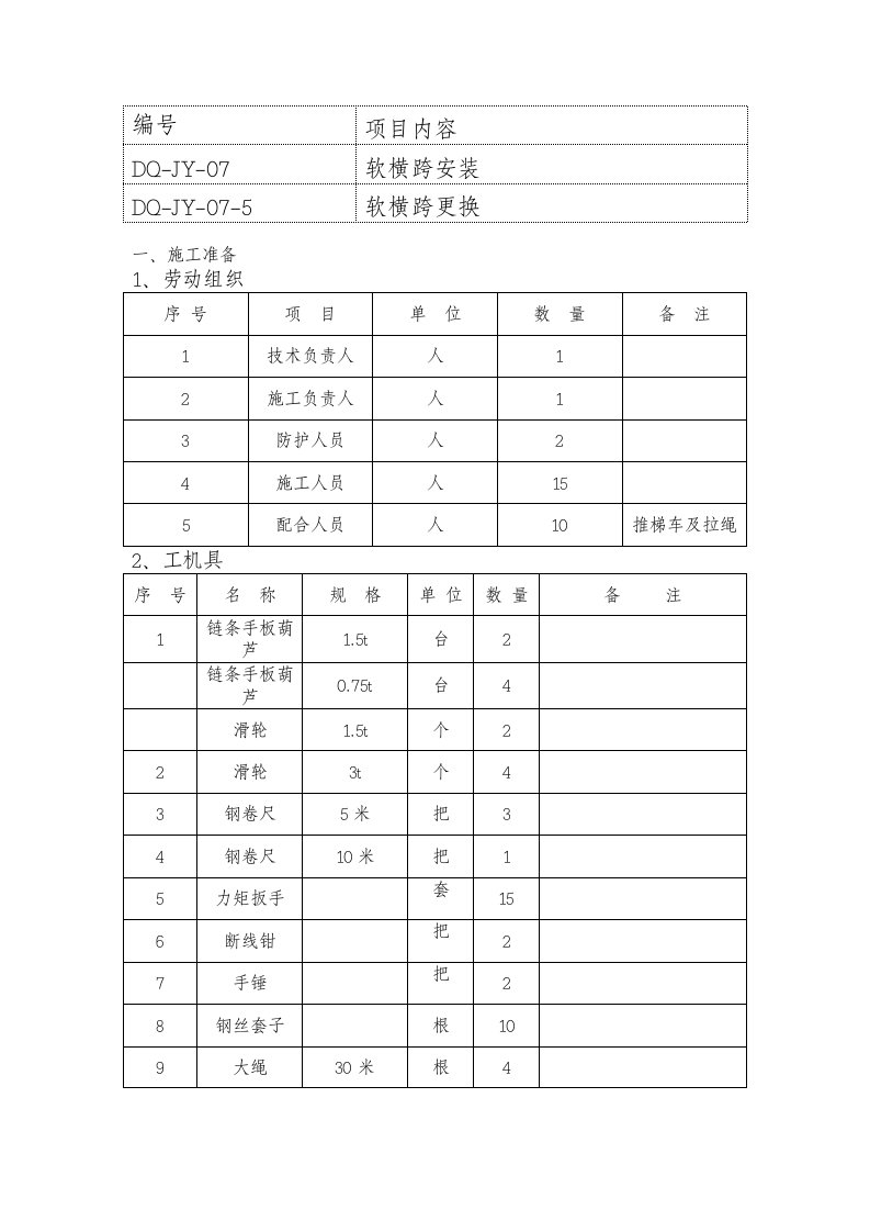 软横跨更换安装工艺