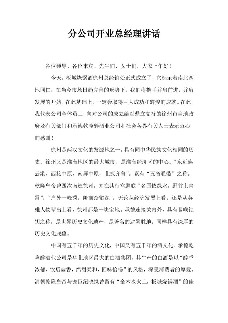 分公司开业总经理讲话