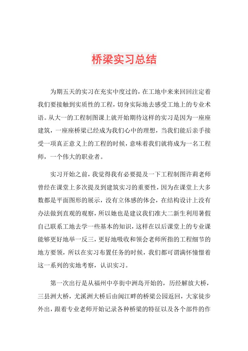 桥梁实习总结