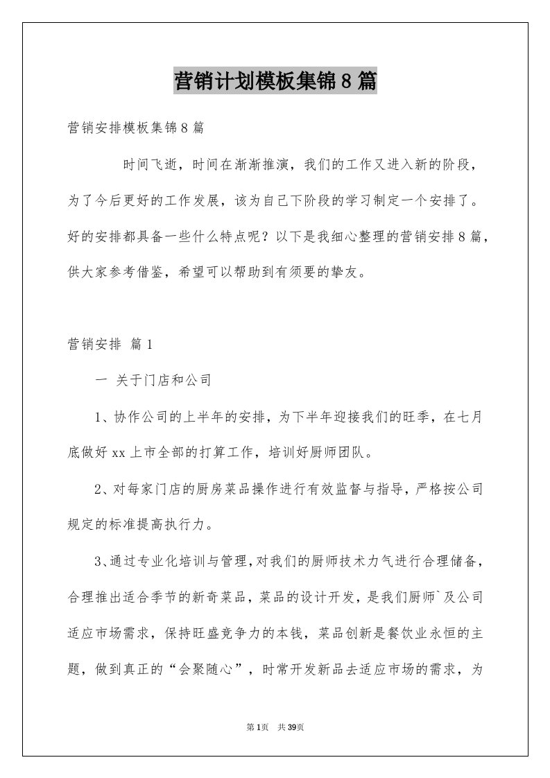 营销计划模板集锦8篇精选