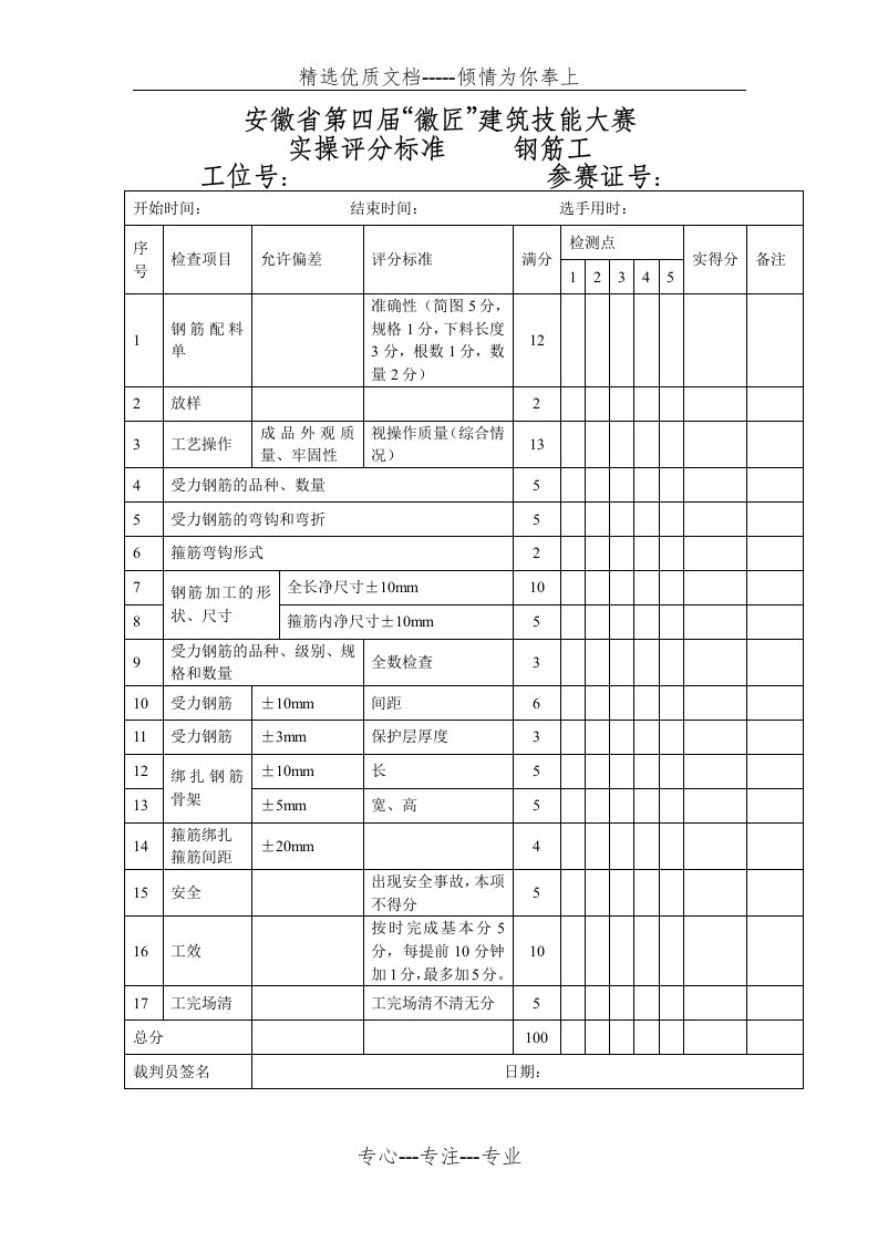 钢筋工比赛评分标准(共1页)