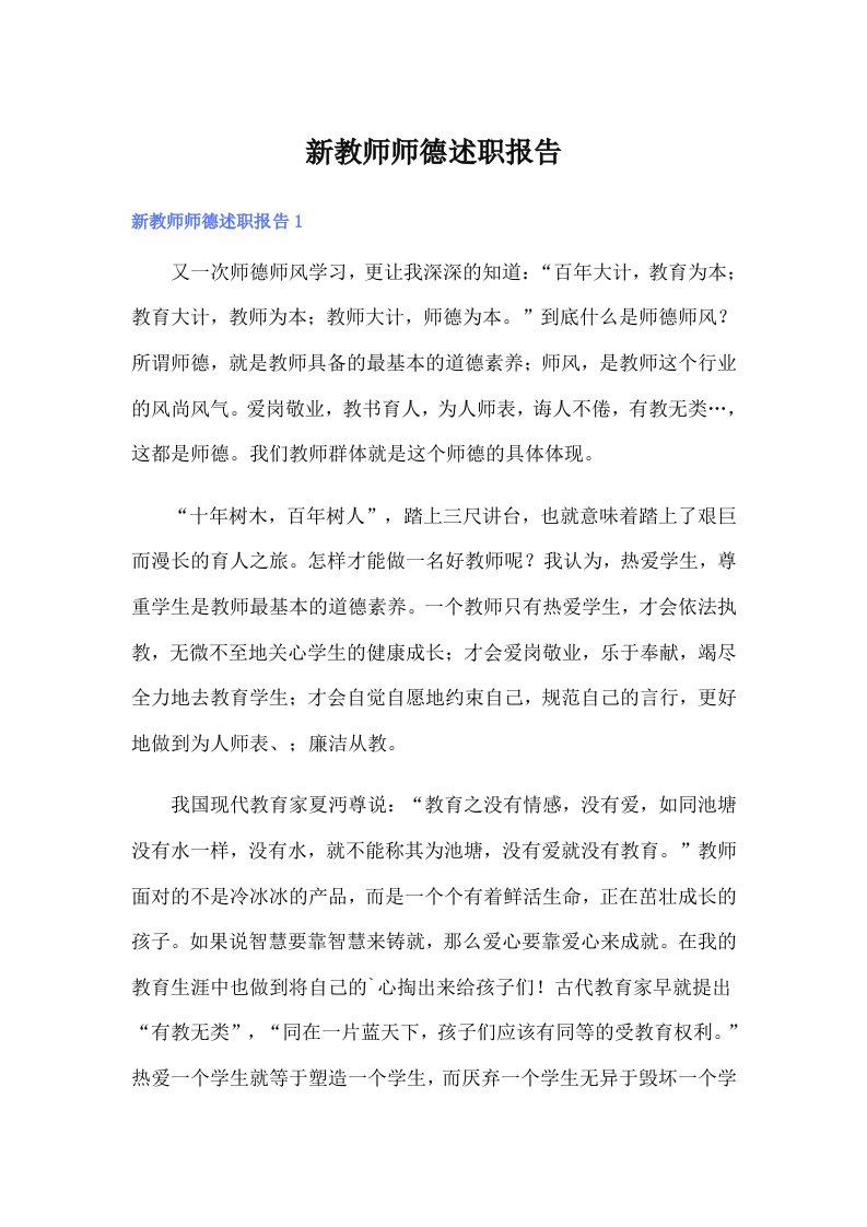 新教师师德述职报告