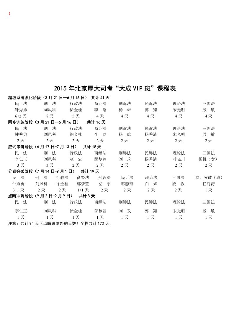 北京厚大面授班课程表