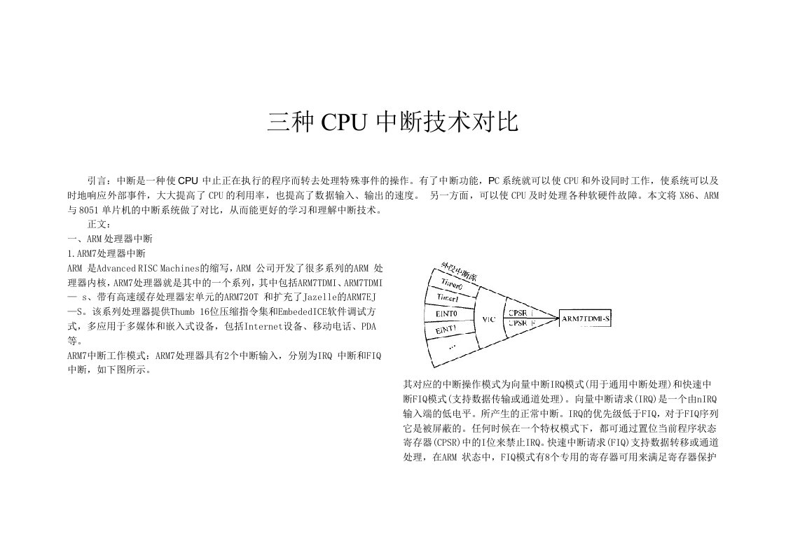 北交微机作业--三种CPU中断技术对比