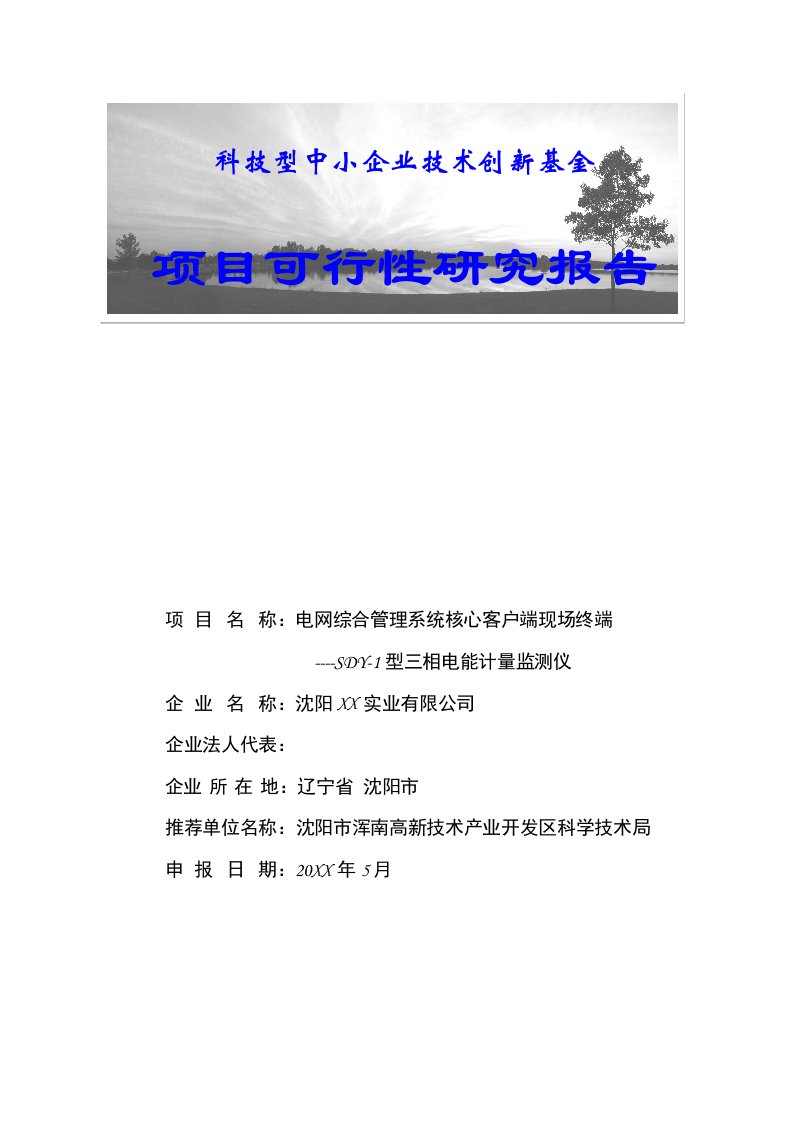 科技型中小企业技术创新基金项目——电网综合管理系统核心客户端现场终端型三相电能计量监测仪