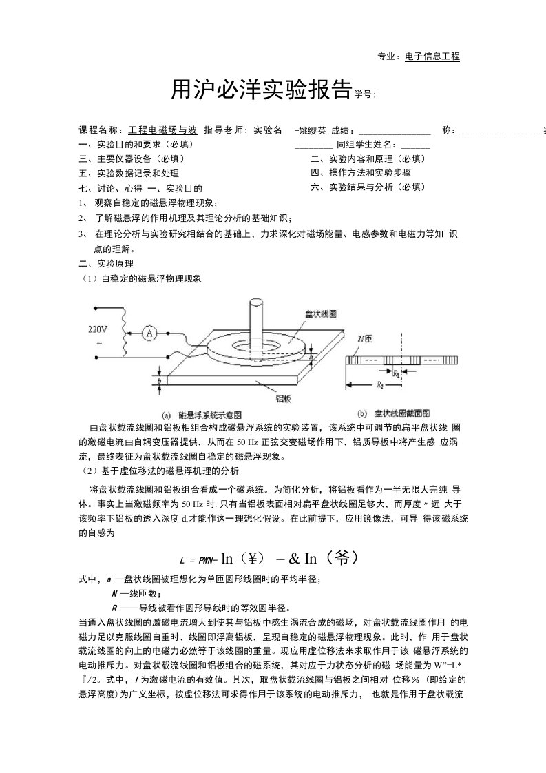 磁悬浮实验报告