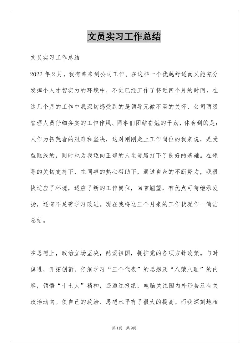 文员实习工作总结例文