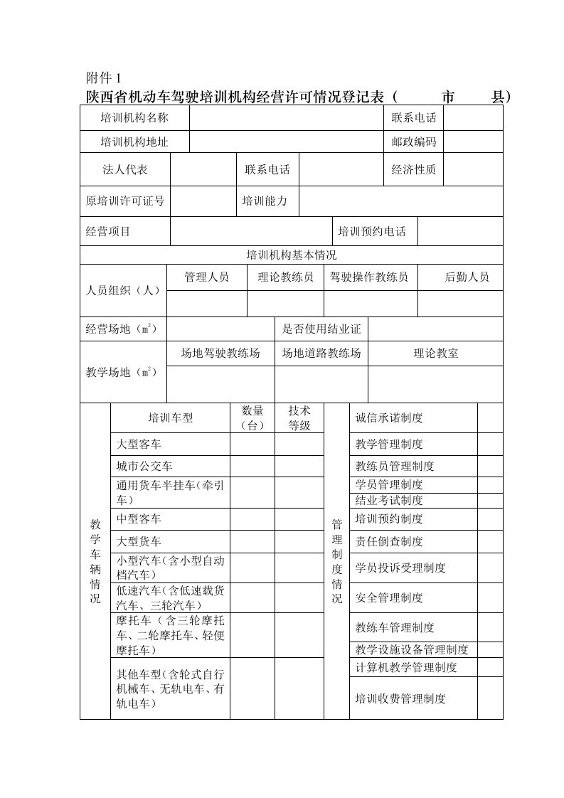 表格模板-陕西省机动车驾驶培训机构经营许可情况登记表陕西省机动车