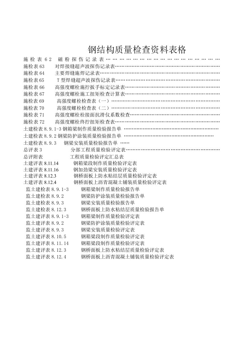 钢结构质量检查资料表格