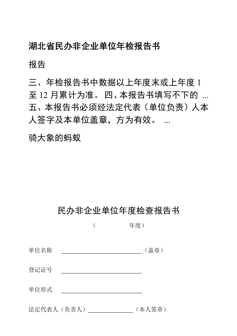 湖北省民办非企业单位年检报告书