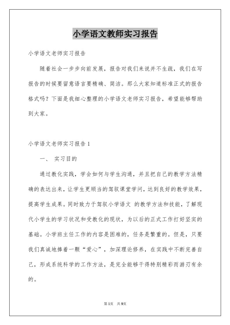 小学语文教师实习报告例文